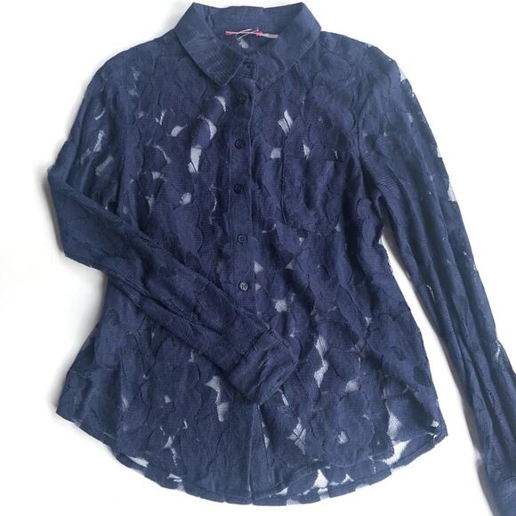 Isaac Mizrahi New York Navy Lace Button-Down Top US 2 - Picture 2 of 5